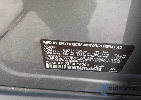 2015 BMW X5 xDrive35I from USA, damaged, VIN 5UXKR0C52F0P14564